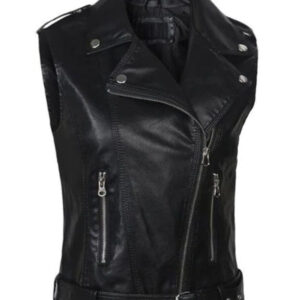 Women’s Black Bomber Classic Biker Leather Vest